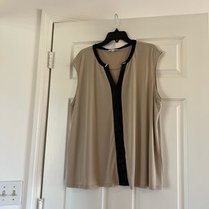 Calvin Klein Blouse with Faux Leather trim size 2x Beige